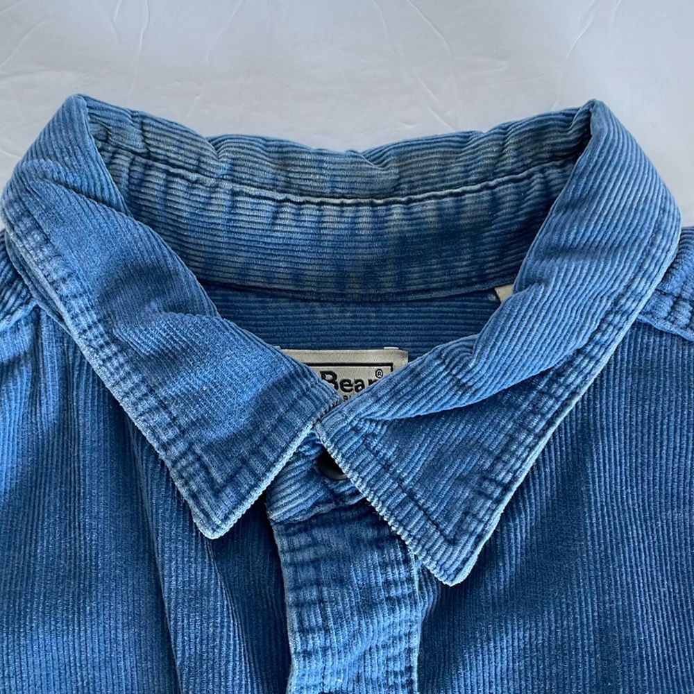 LL BEAN blue corduroy long sleeve button down shirt men’s size Large regular - Picture 3 of 13